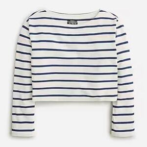J.Crew NWT Striped Cropped Boatneck Top - White & Navy, size Large jcrew